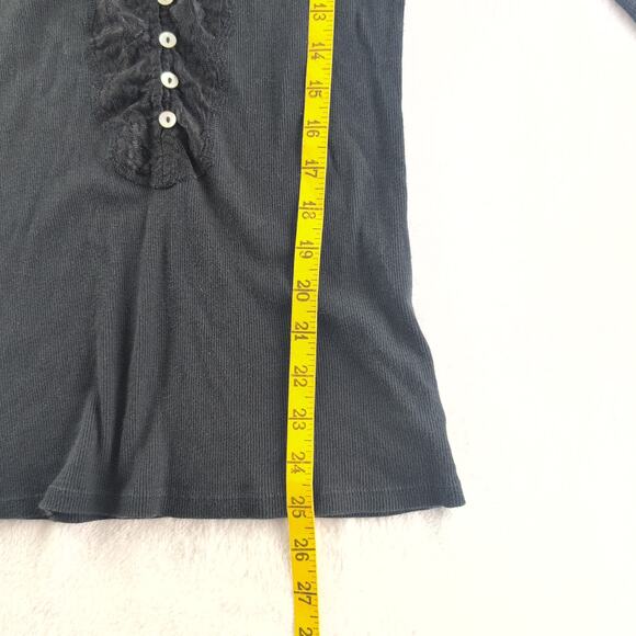Vintage Naturelle Y2K Dainty Coquette Ribbed Lace Trim Black Top Women's Med - Picture 9 of 10
